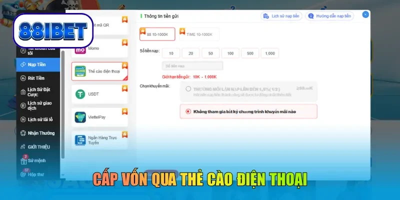 Cấp vốn qua thẻ cào điện thoại